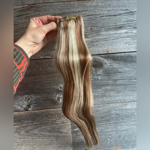 HUMAN HAIR 18” brown blonde clip in hair extensions - Picture 4 of 7